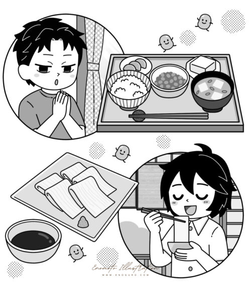 大豆を使った食事イラスト／榎本はいほ