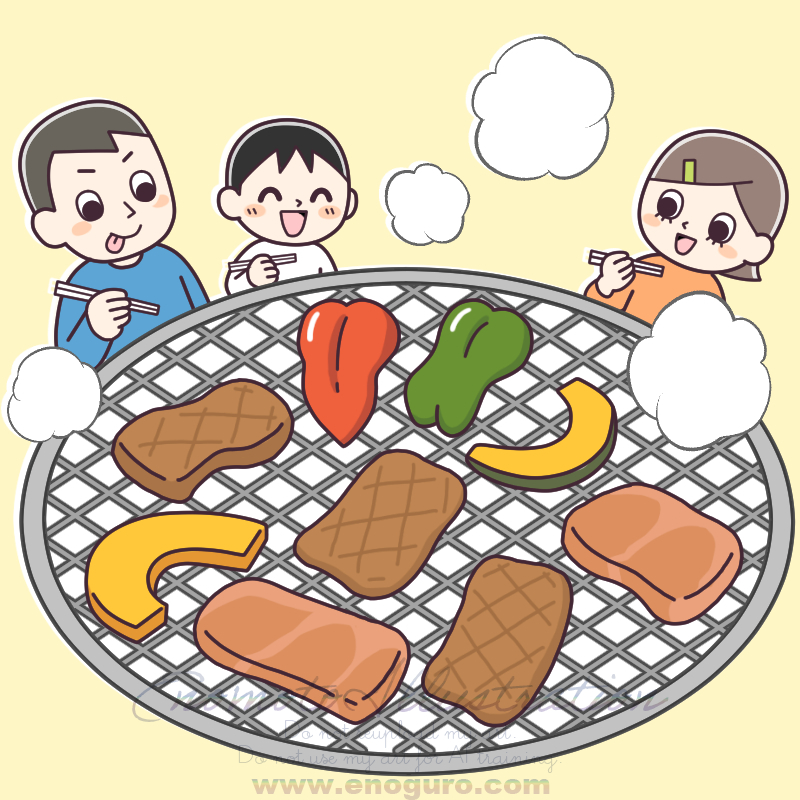家族で焼肉イラスト榎本はいほ